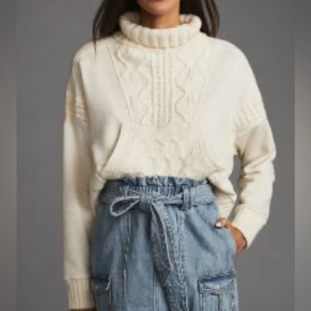 Anthropologie Daily Practice Ivory Cable-Knit Sweater Size Large New With Tags